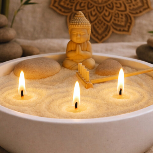 JARDÍN ZEN CON VELAS – Kit de Terapia, Meditación y Decoración Artesanal